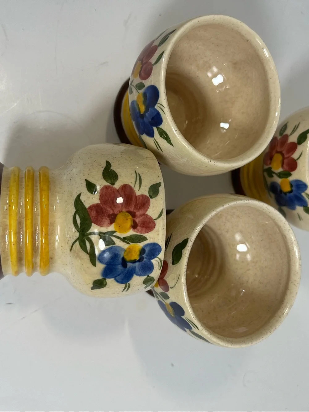 Vintage Goebel W Germany Floral Footed Cups Goblets Set of 4 Ceramic
